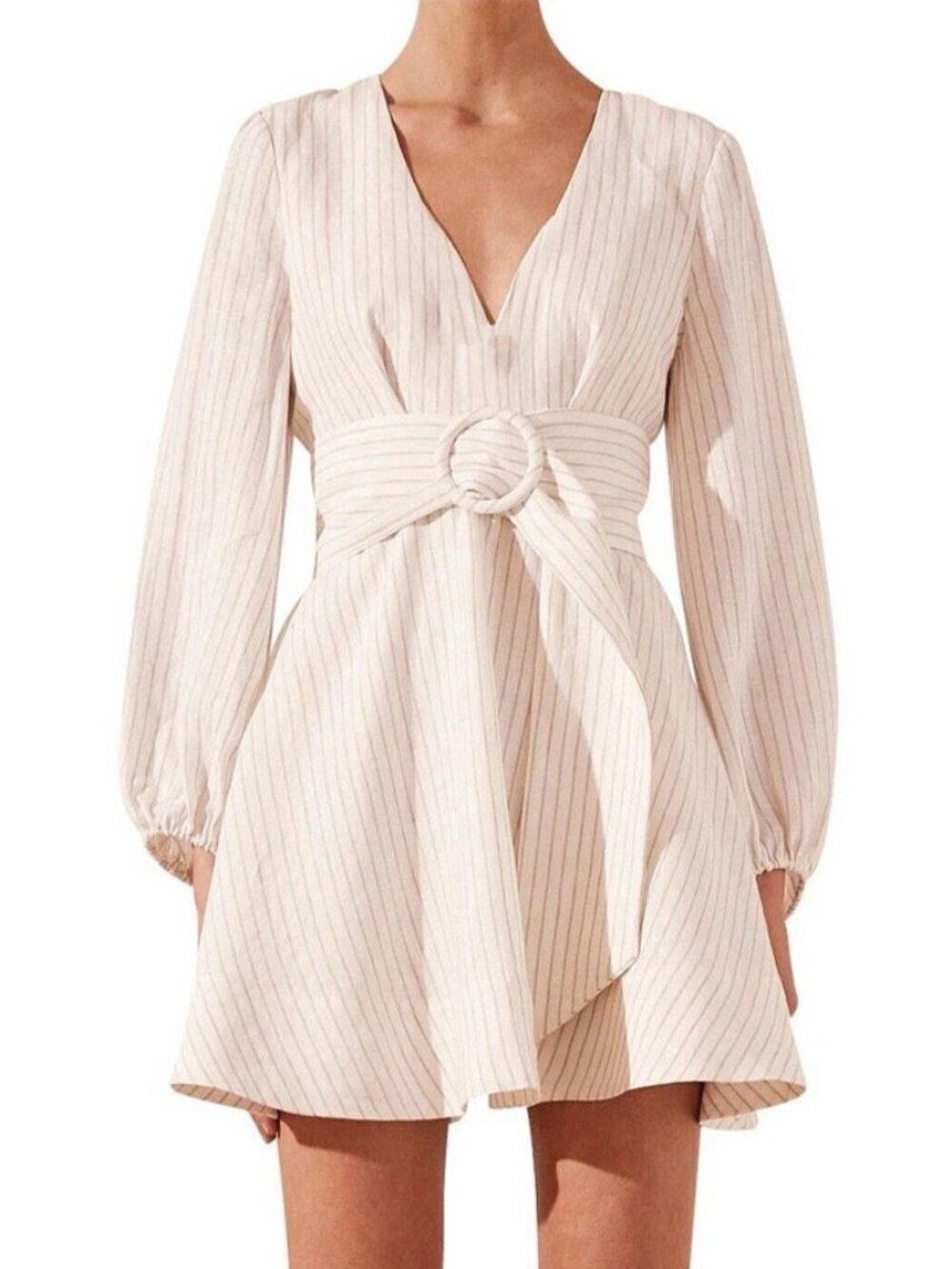 Shona Joy Cream Linen Pinstripe Mini Dress Size 6